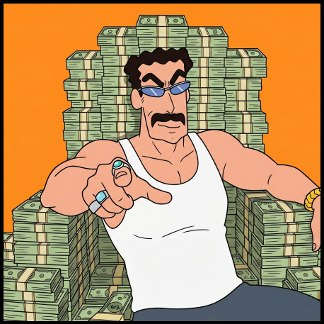 Smart Money Character with money stacks